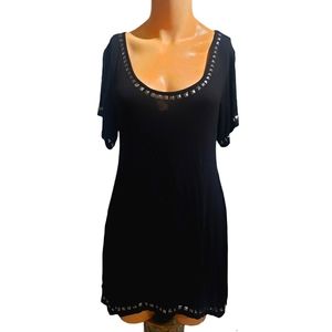 INC Black Short Sleeve Studded Tunic Size Small